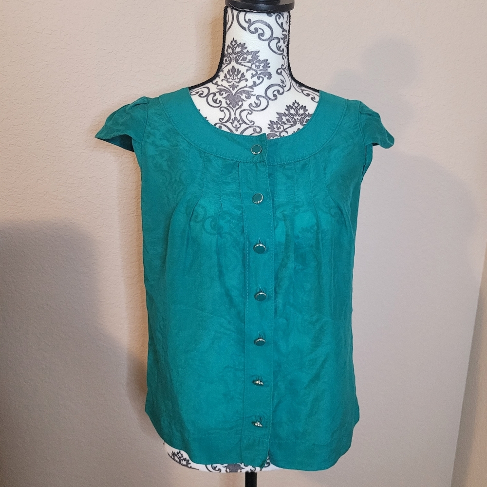 30. Banana Republic Teal Button-Front Blouse – Size Small